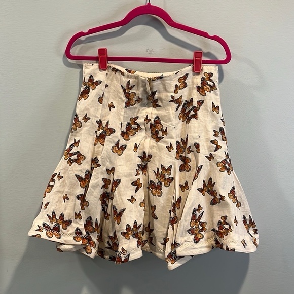Agua by Agua Bendita Cerezo Monarca butterfly crema linen skirt L - Picture 6 of 6